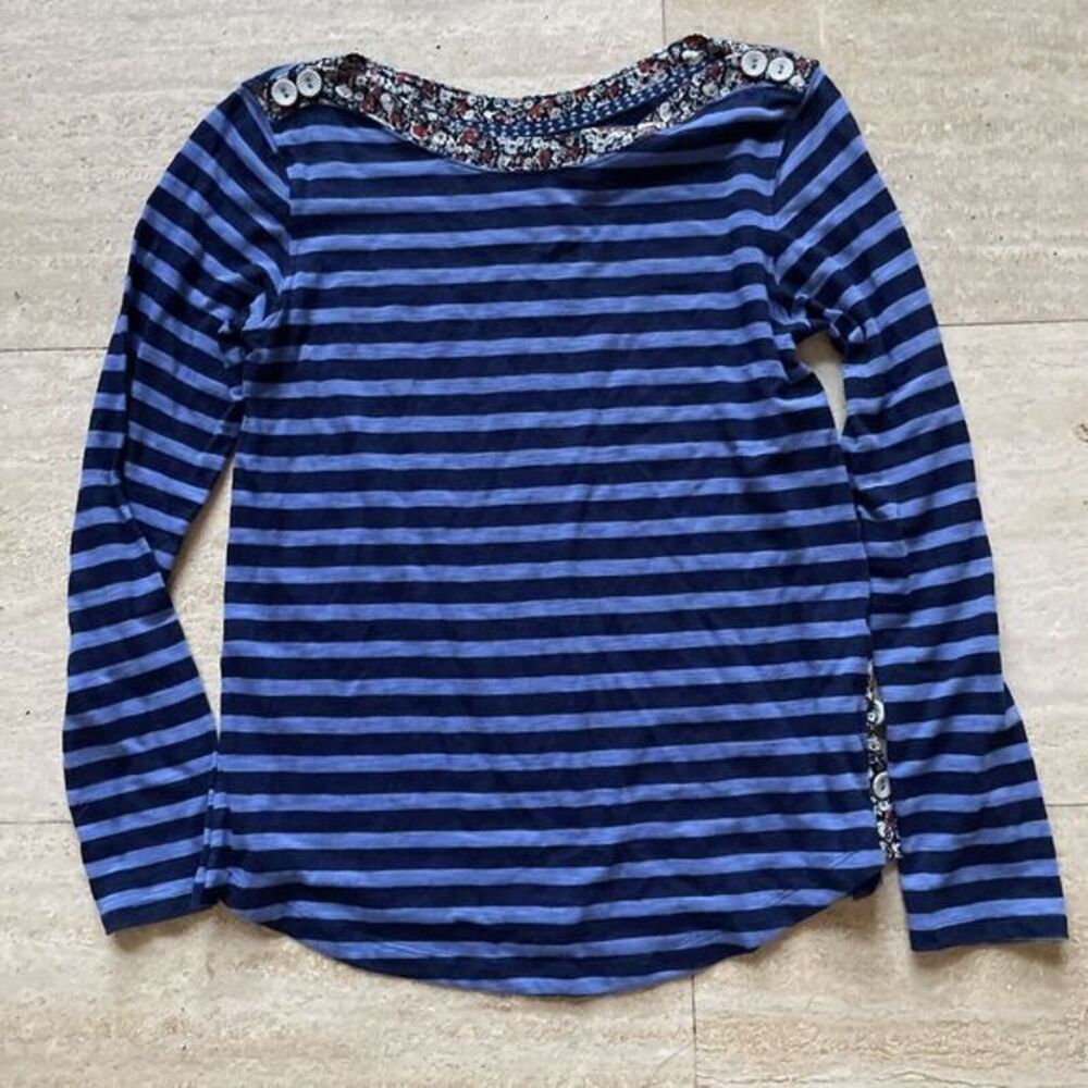 Anthropologie Laurelwood T-Shirt Women XS Blue Boatneck Stripe Top